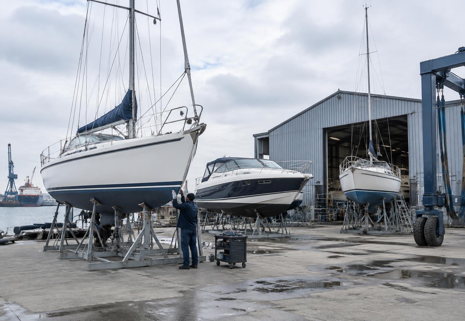 Kateriai ir jachtos Marine Service aptarnavimo aikštelėje